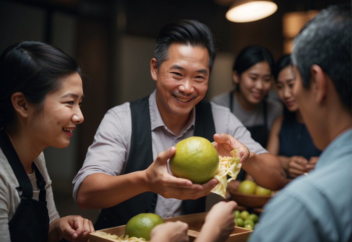A group of people sharing a traditional Chinese pomelo skin recipe on social media, creating a sense of community and cultural exchange