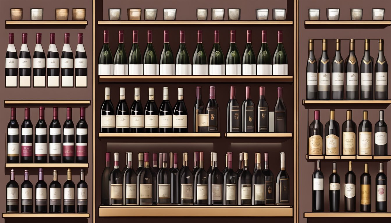 A wine shop shelves display red wine lees in Singapore