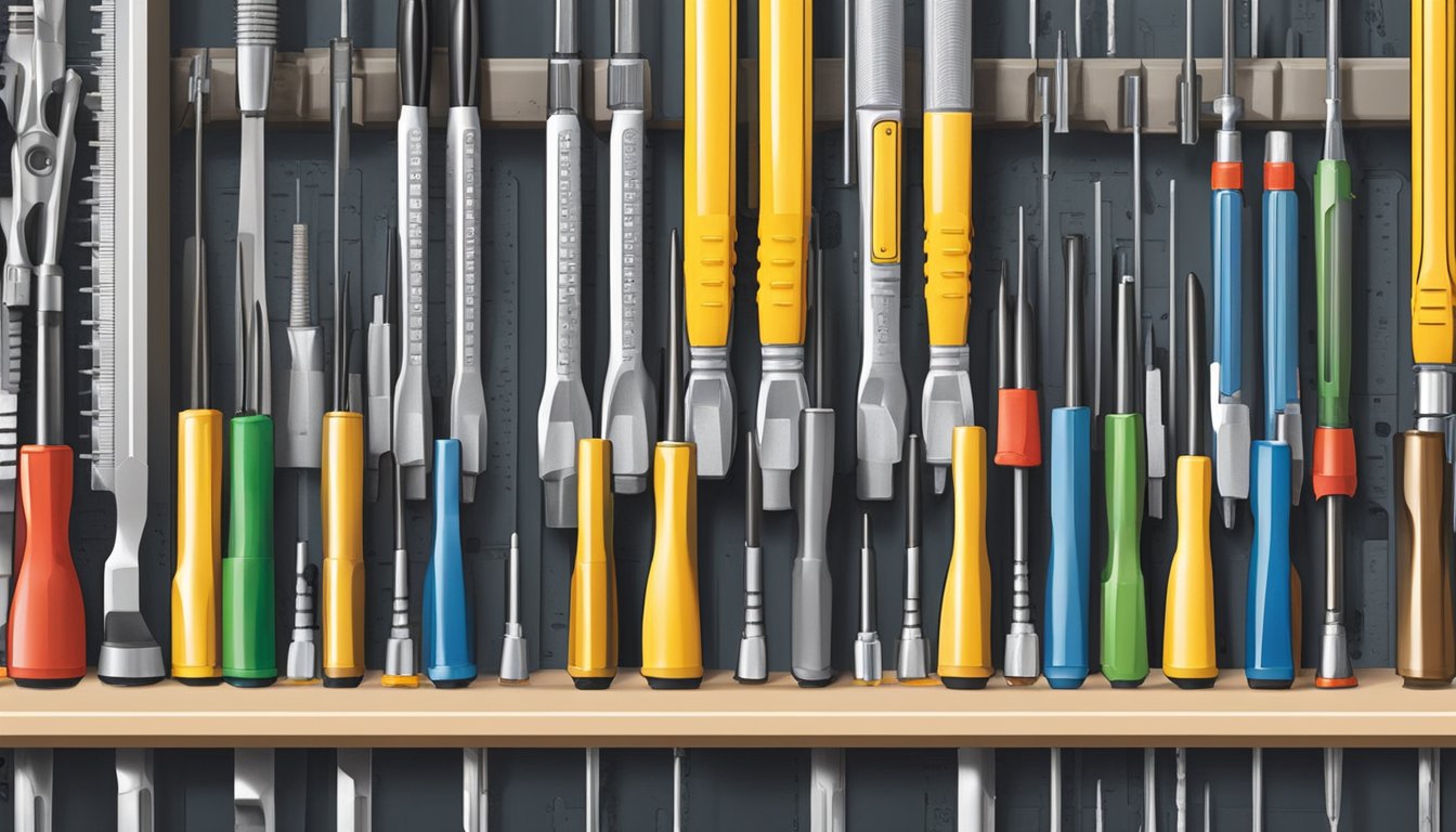 A hardware store shelf displays various screwdrivers in Singapore
