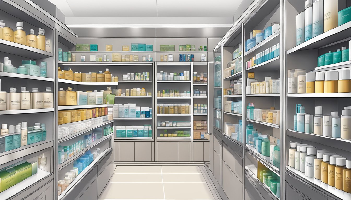 A pharmacy shelf displays Dermaone cream in Singapore
