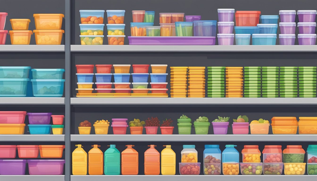 A shelf filled with colorful Sistema containers, neatly organized in a Singaporean store