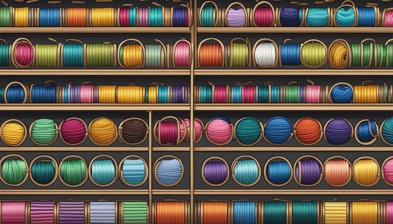 A store shelf displays various sizes of embroidery hoops in Singapore