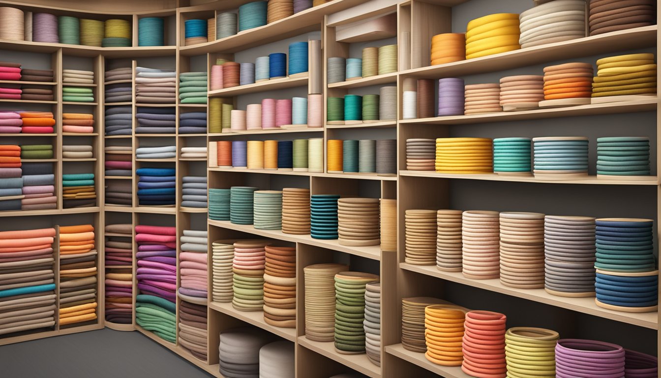 An array of embroidery hoops displayed in a craft store in Singapore, with various sizes and materials available for purchase