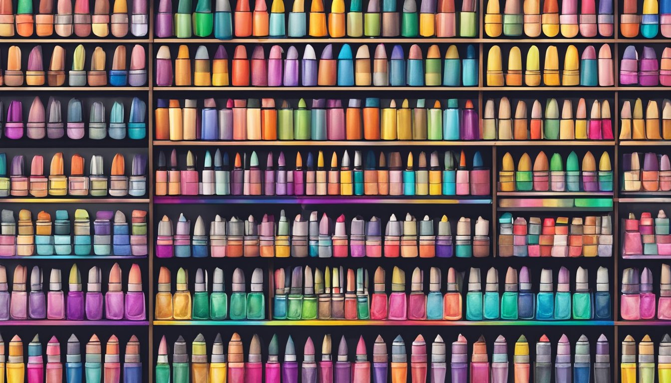 Colorful display of face paint tubes and palettes at a Singapore store, with various designs and shades for every occasion