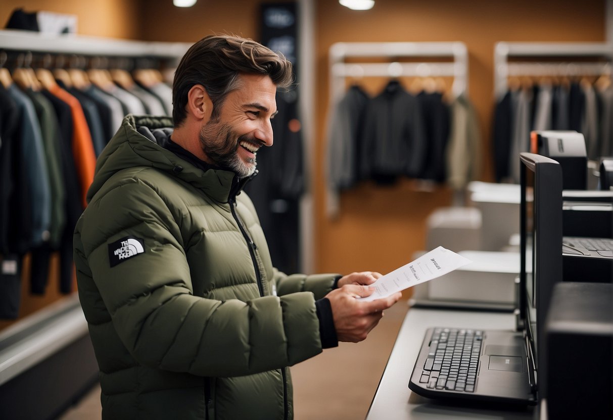 A customer receiving a thank-you email after buying a North Face jacket, followed by a personalized follow-up survey and a loyalty program invitation