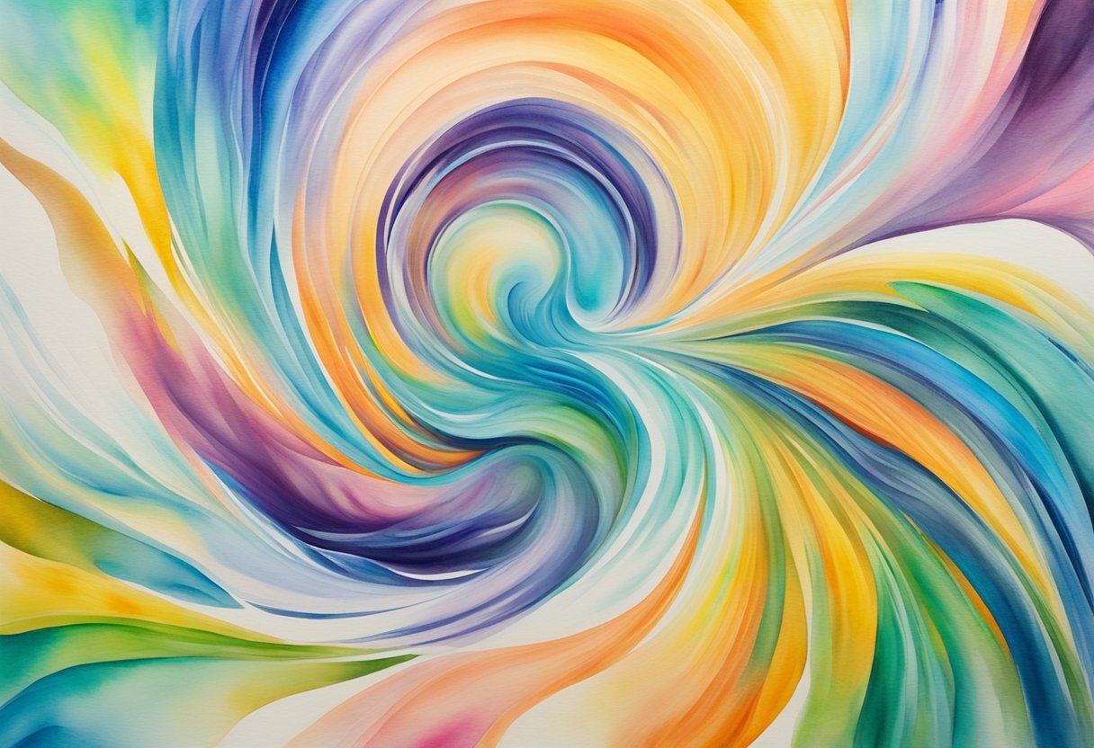 Vibrant colors swirl and blend on a blank canvas, capturing the essence of movement and creativity