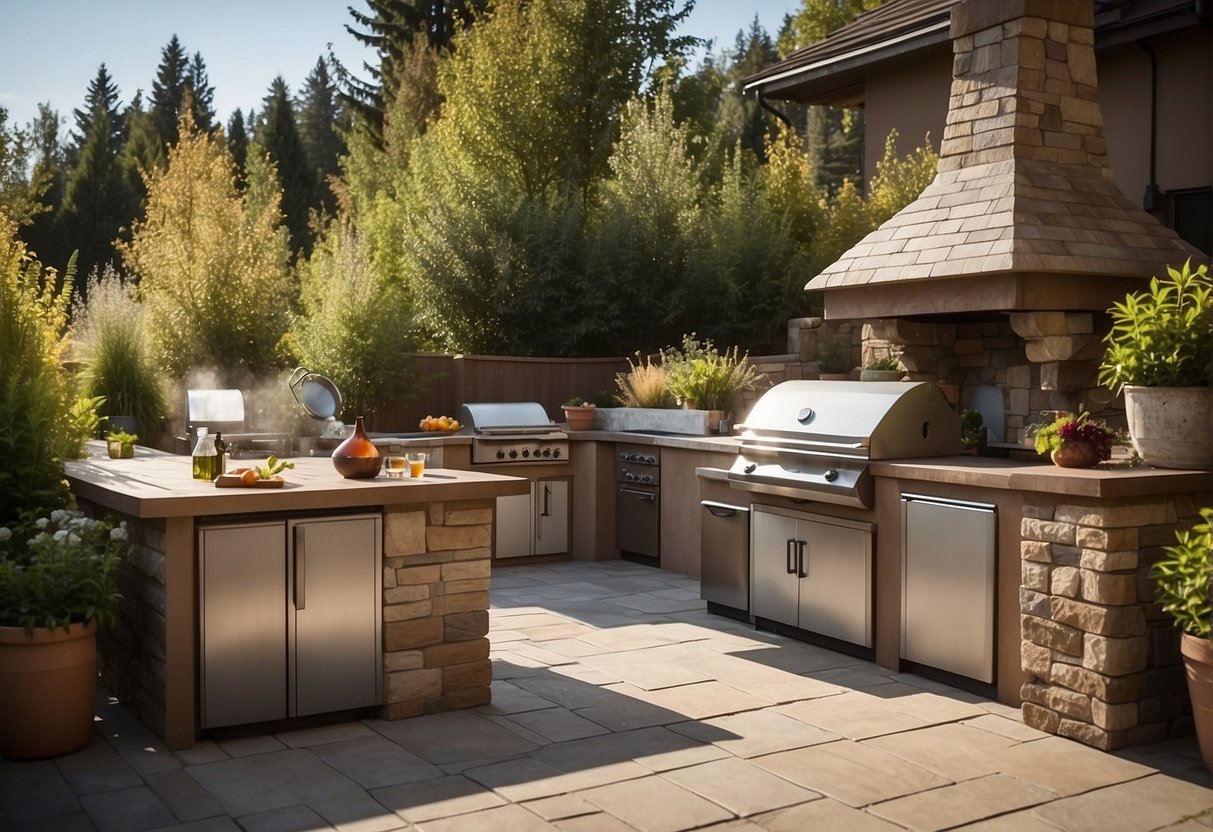 An outdoor kitchen with budget-friendly materials and efficient layout to cut costs