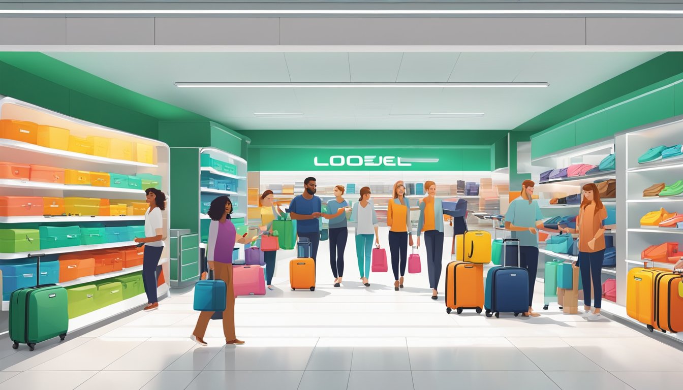 Customers effortlessly browse and purchase Lojel luggage in a modern, well-lit store with helpful staff