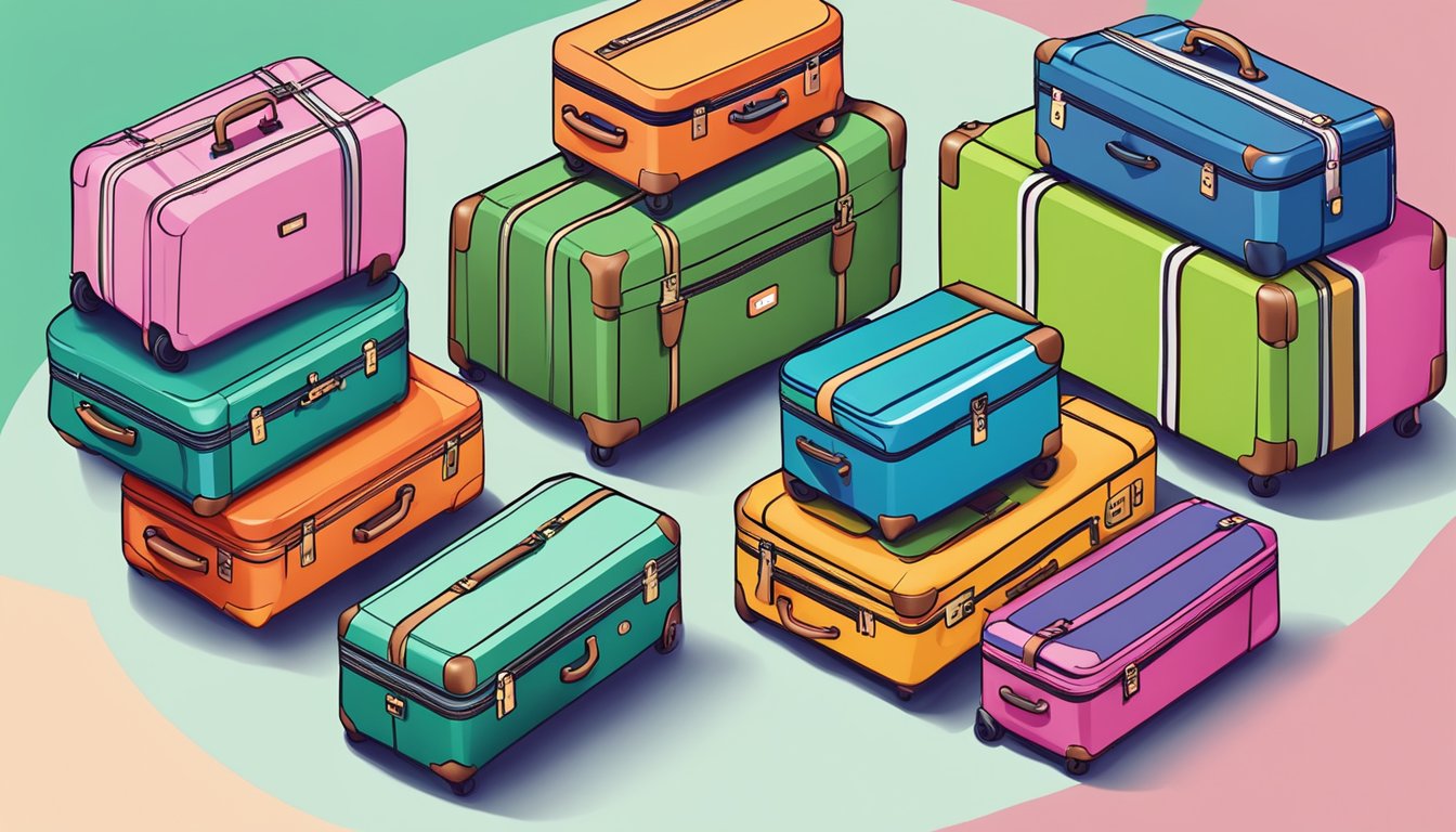 A stack of colorful suitcases with "Frequently Asked Questions buy lojel singapore" written on tags