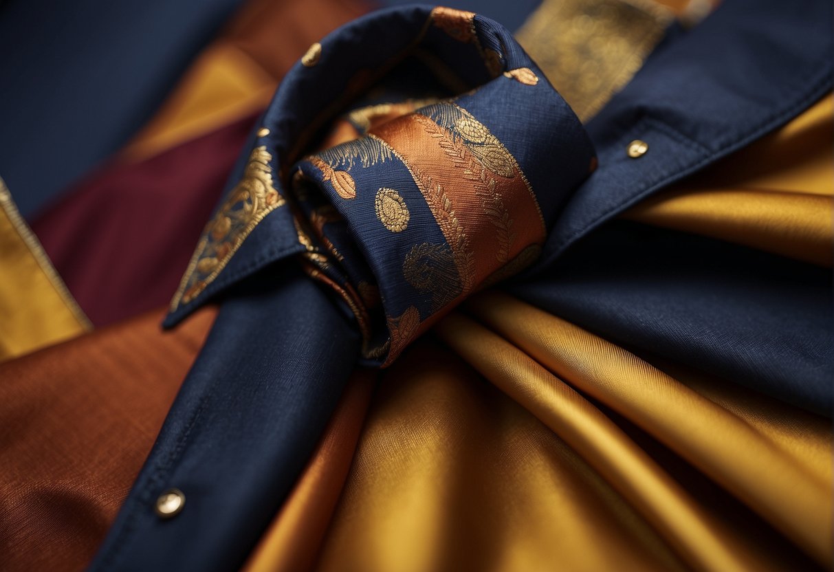 Warm earth tones of rust, mustard, and olive blend with rich navy and burgundy. A flowing dress with boots or a tailored suit with a patterned tie and pocket square