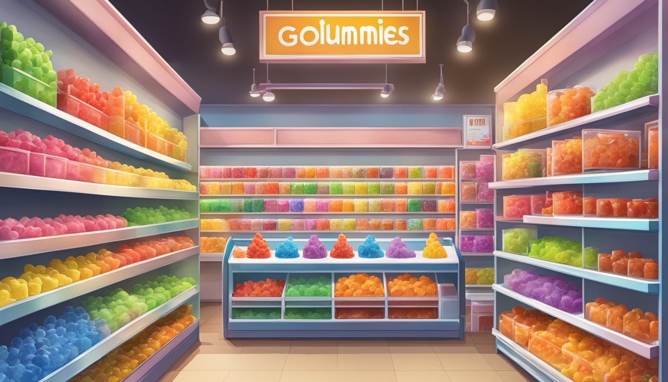 A colorful storefront in Singapore with a prominent sign reading "Goli Gummies" and shelves filled with various Goli Gummies products