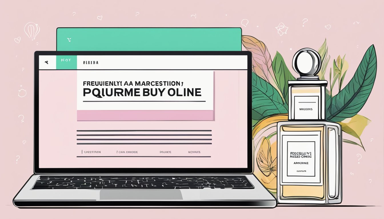 A computer screen displaying a webpage with the title "Frequently Asked Questions buy mancera perfume online" and a list of questions and answers below