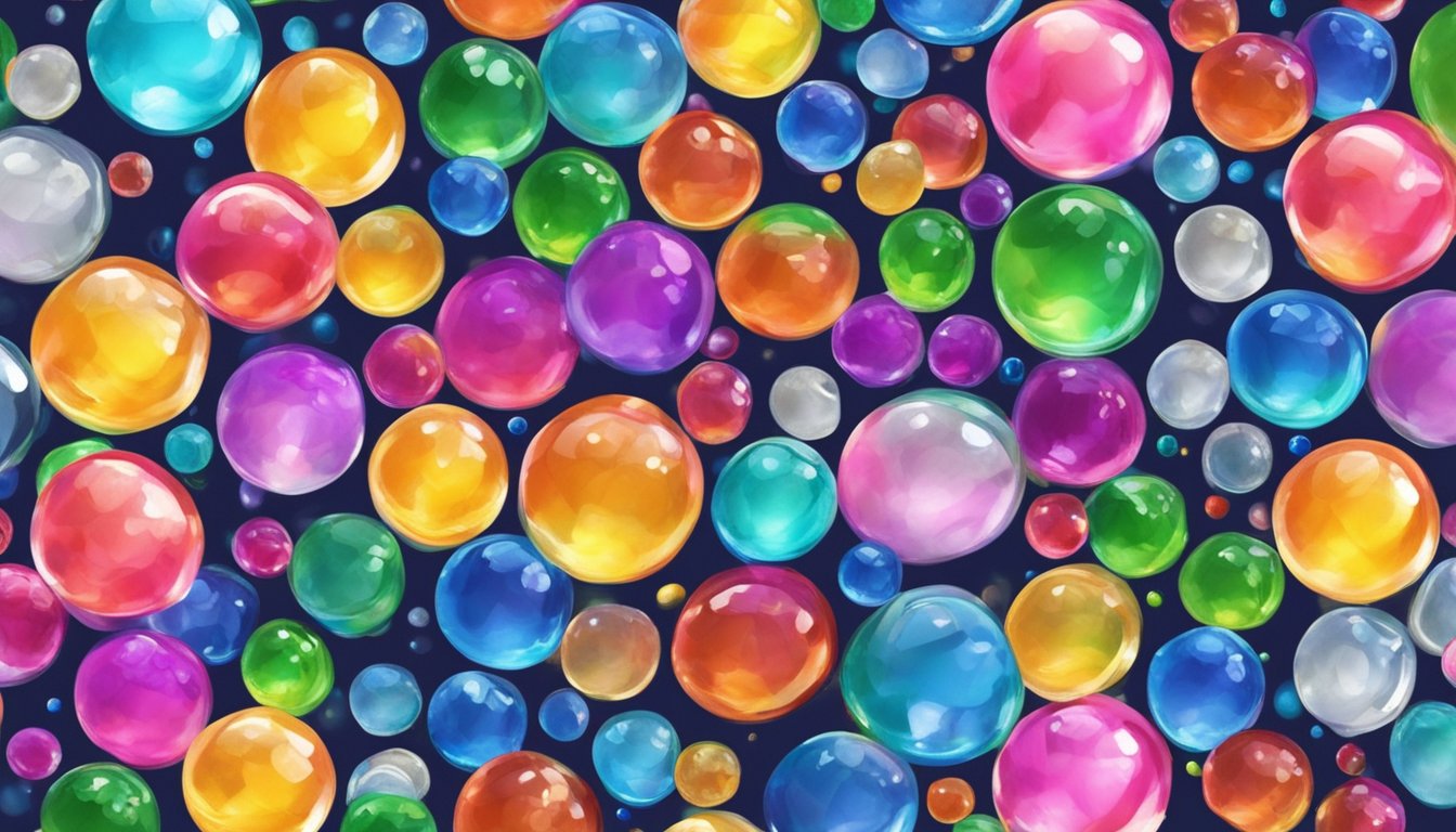 A colorful display of water beads for sale at a market stall in Singapore. Bright packaging and various sizes attract customers
