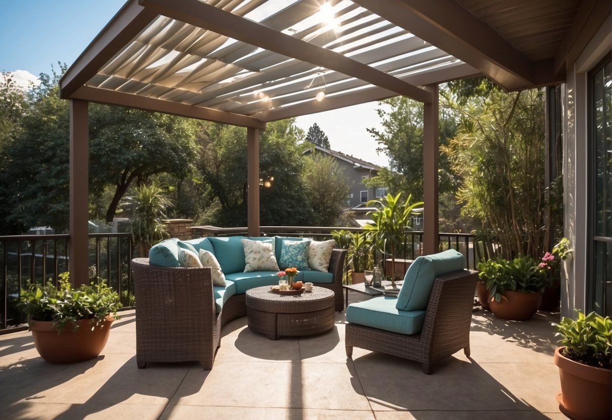 An outdoor covered patio is called a veranda. It features a sturdy roof, open sides, and comfortable seating