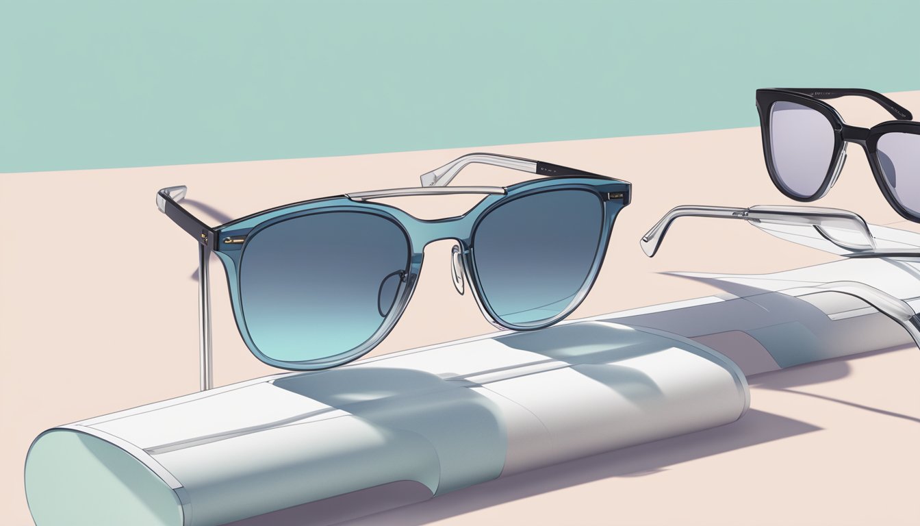 A computer screen displaying the Mykita website with a variety of eyewear options available for purchase online