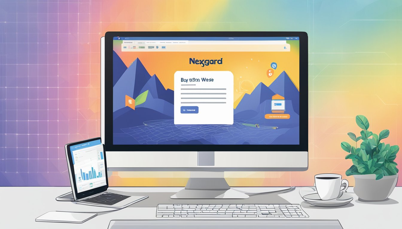 A computer screen displaying the Nexgard Spectra website with a cursor clicking on the "buy now" button