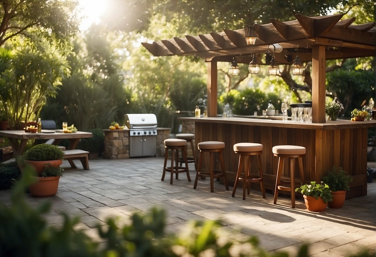 A spacious backyard with a clear, level area, surrounded by greenery and ample sunlight, is the perfect location to build an outdoor bar