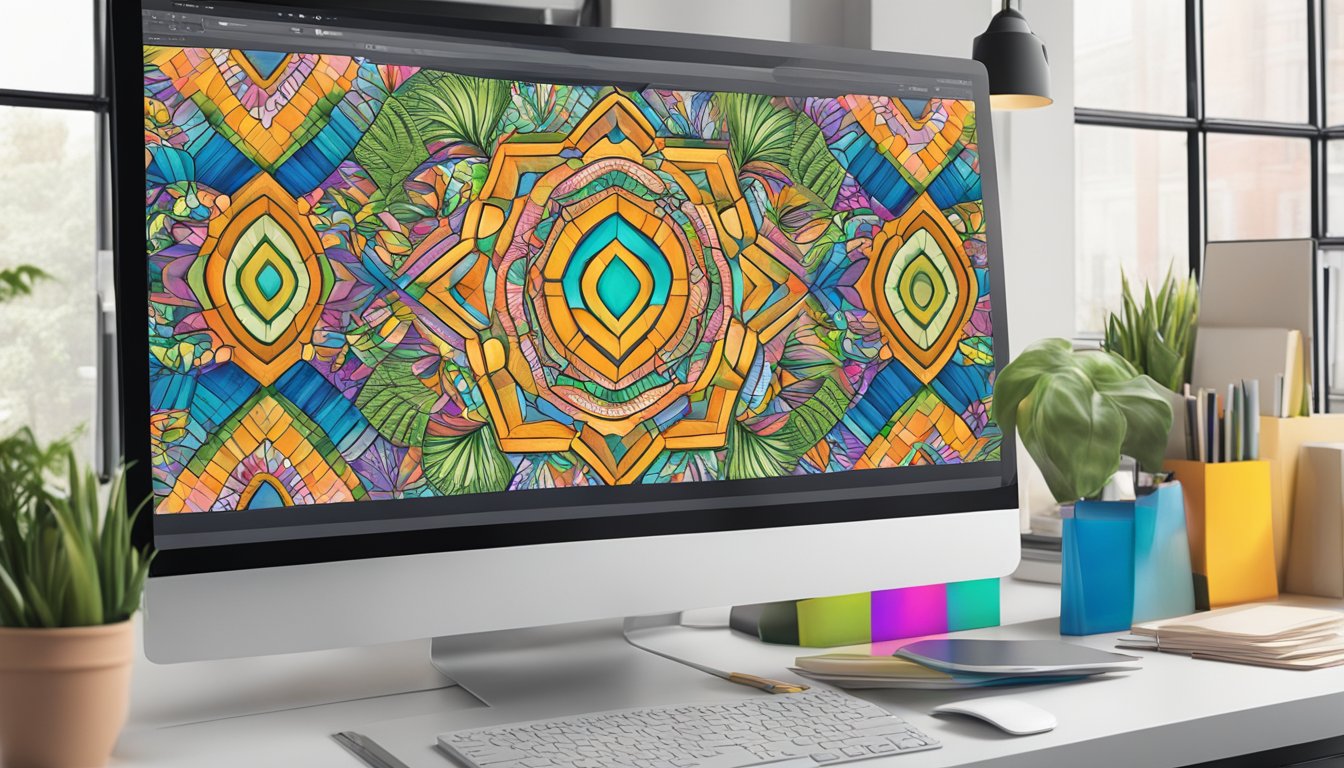 A computer screen displaying a vibrant array of digital prints available for purchase online