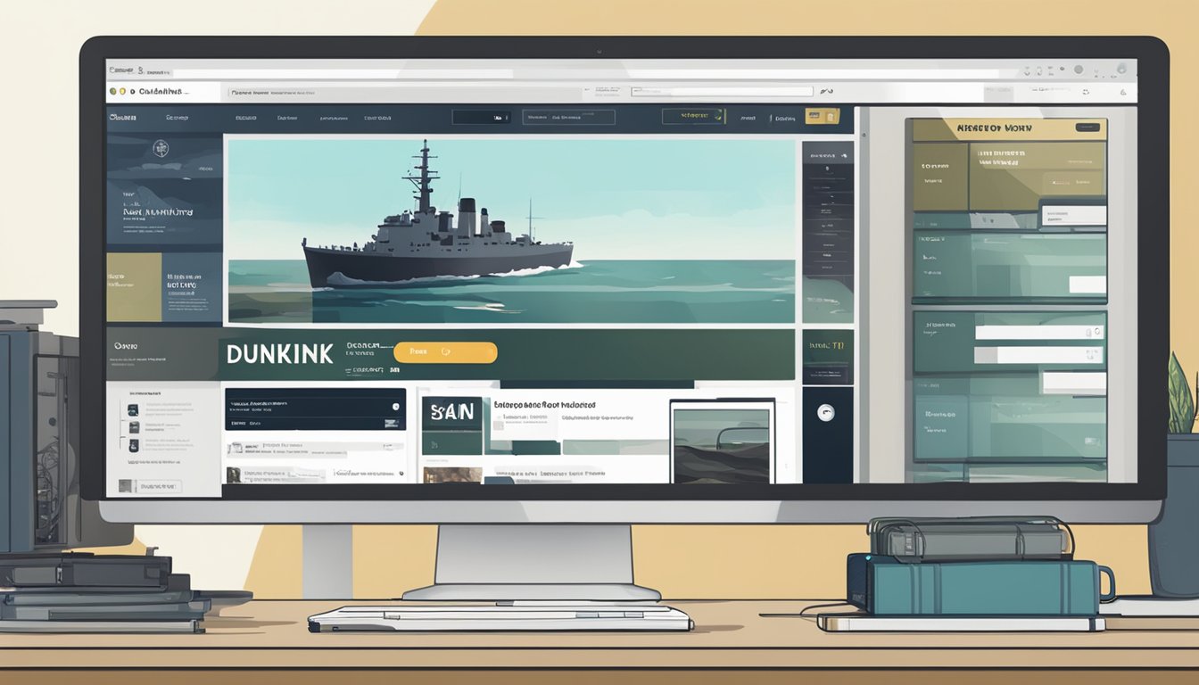 A computer screen displaying the "Dunkirk" movie website with a "buy now" button highlighted