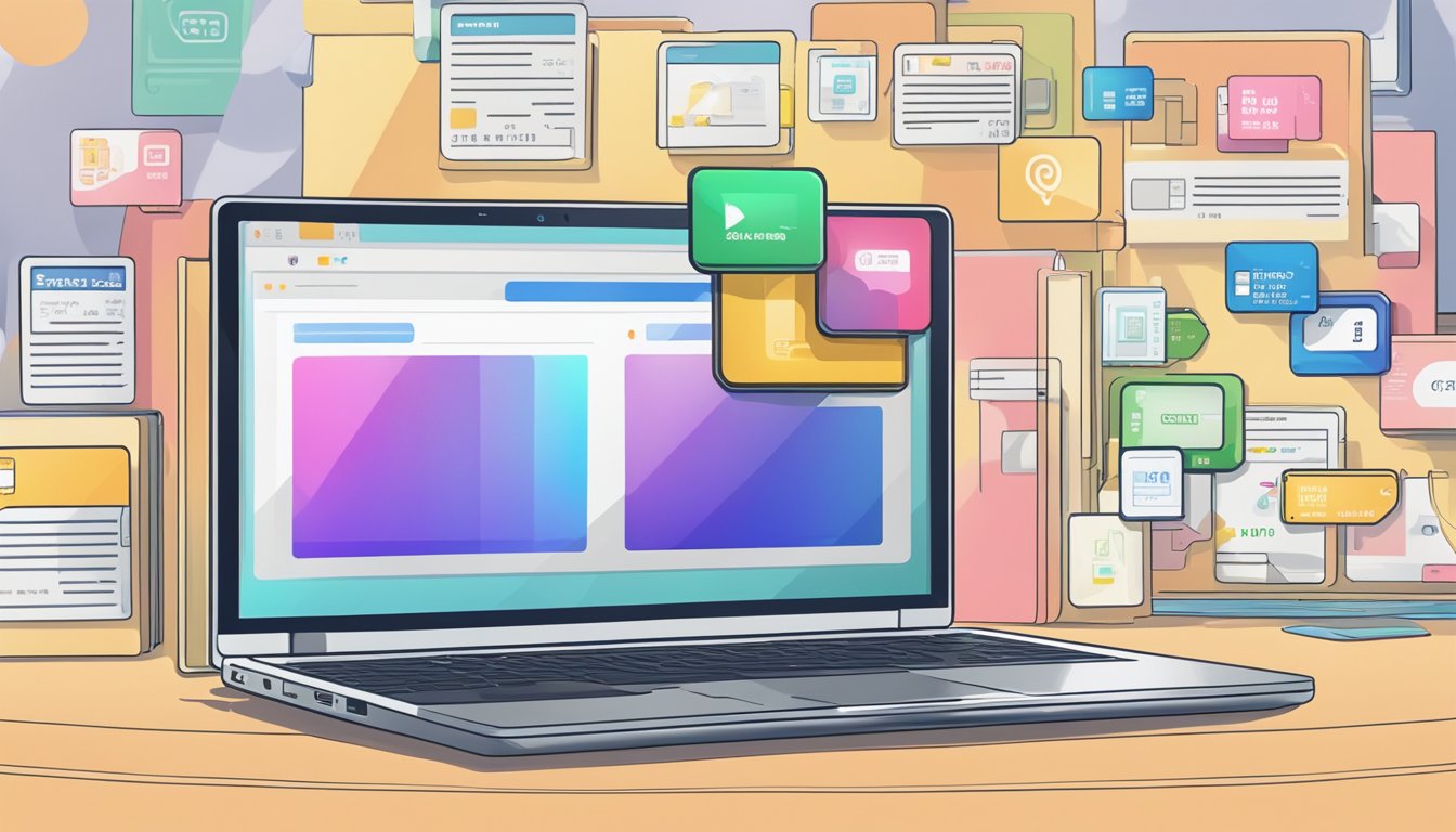 A laptop with a search bar open to "buy sd card online" and a variety of sd cards displayed on the screen