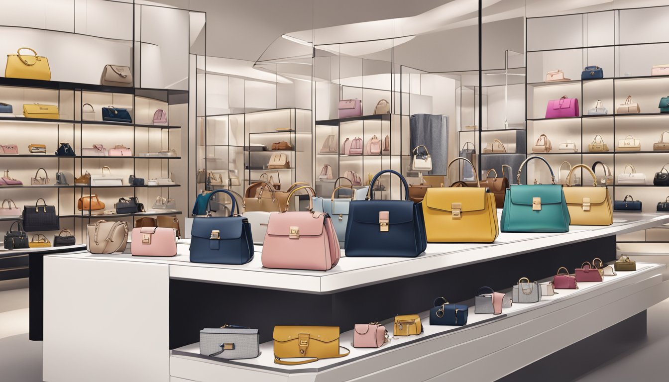 A display of Furla's iconic handbags and accessories, showcased in a sleek and modern online store setting in Australia