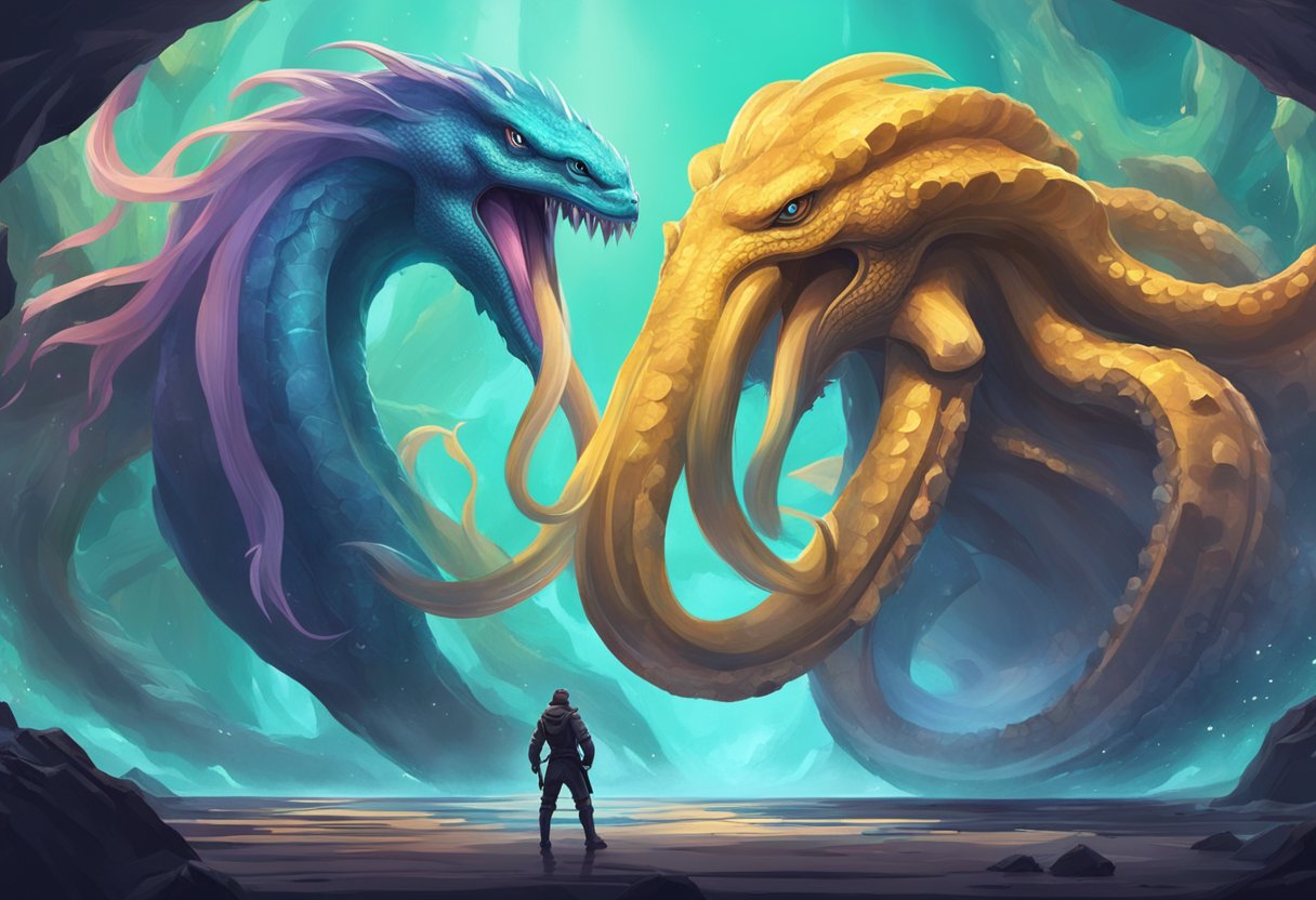 Two powerful entities, Bybit and Kraken, stand face to face in a virtual arena, ready to engage in a fierce battle of trading prowess