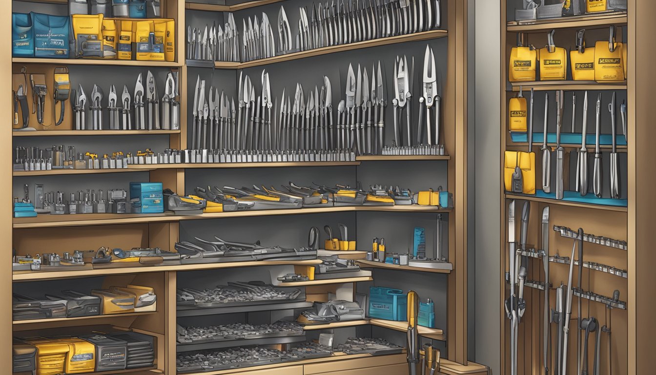 A store in Singapore sells Leatherman tools, displayed on shelves with price tags