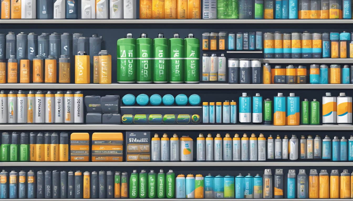 A store shelf displays various lithium batteries in Singapore