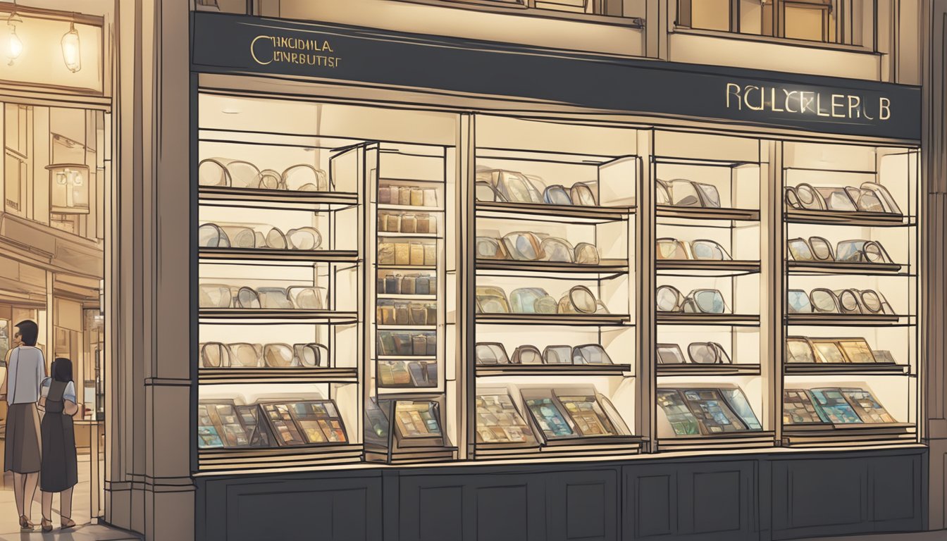 A brightly lit store display showcases magnifying glasses with light in Singapore