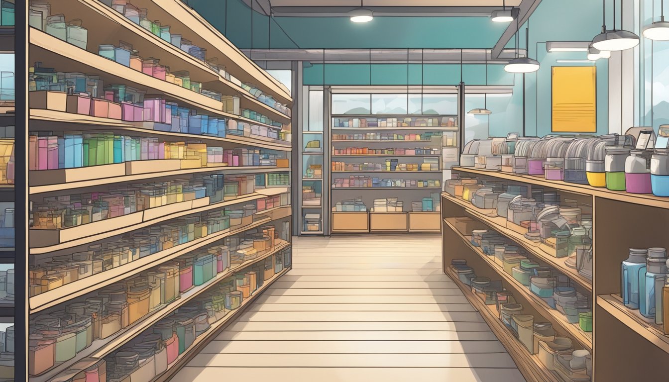 A bright, modern store in Singapore displaying magnifying glasses with built-in lights. Shelves are neatly organized with various sizes and styles. Customers browse and ask staff for assistance