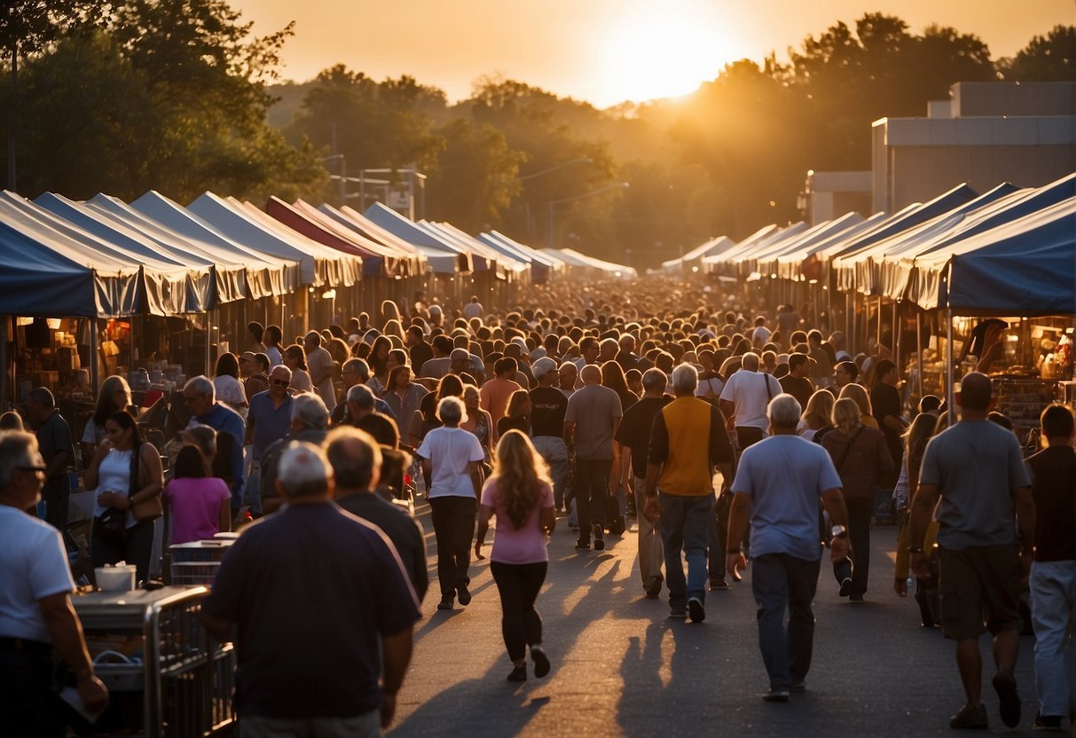 The sun rises over the sprawling Hartville Outdoor Flea Market, casting a warm glow on rows of colorful vendor booths and bustling crowds, as the gates open for the 2024 season