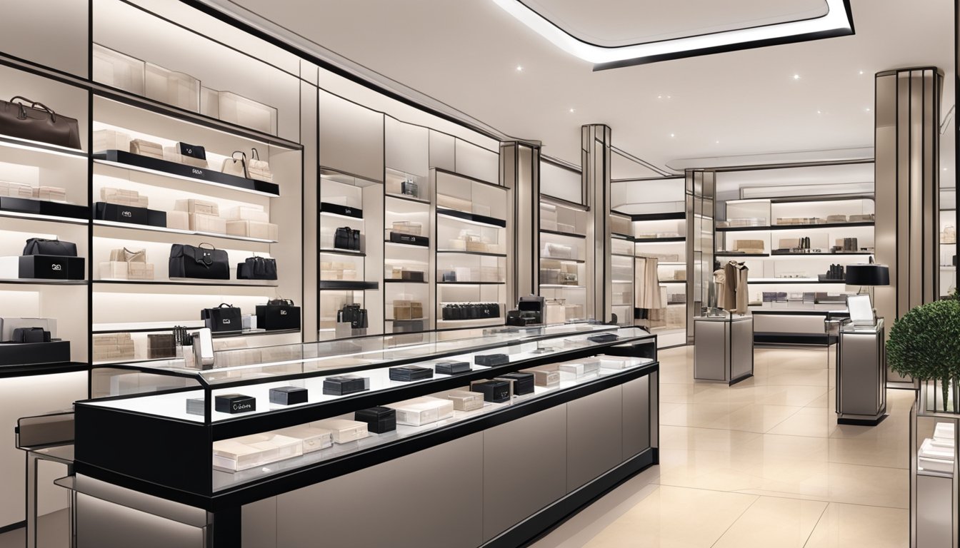 A bustling Chanel store in Singapore, with elegant displays and luxurious products