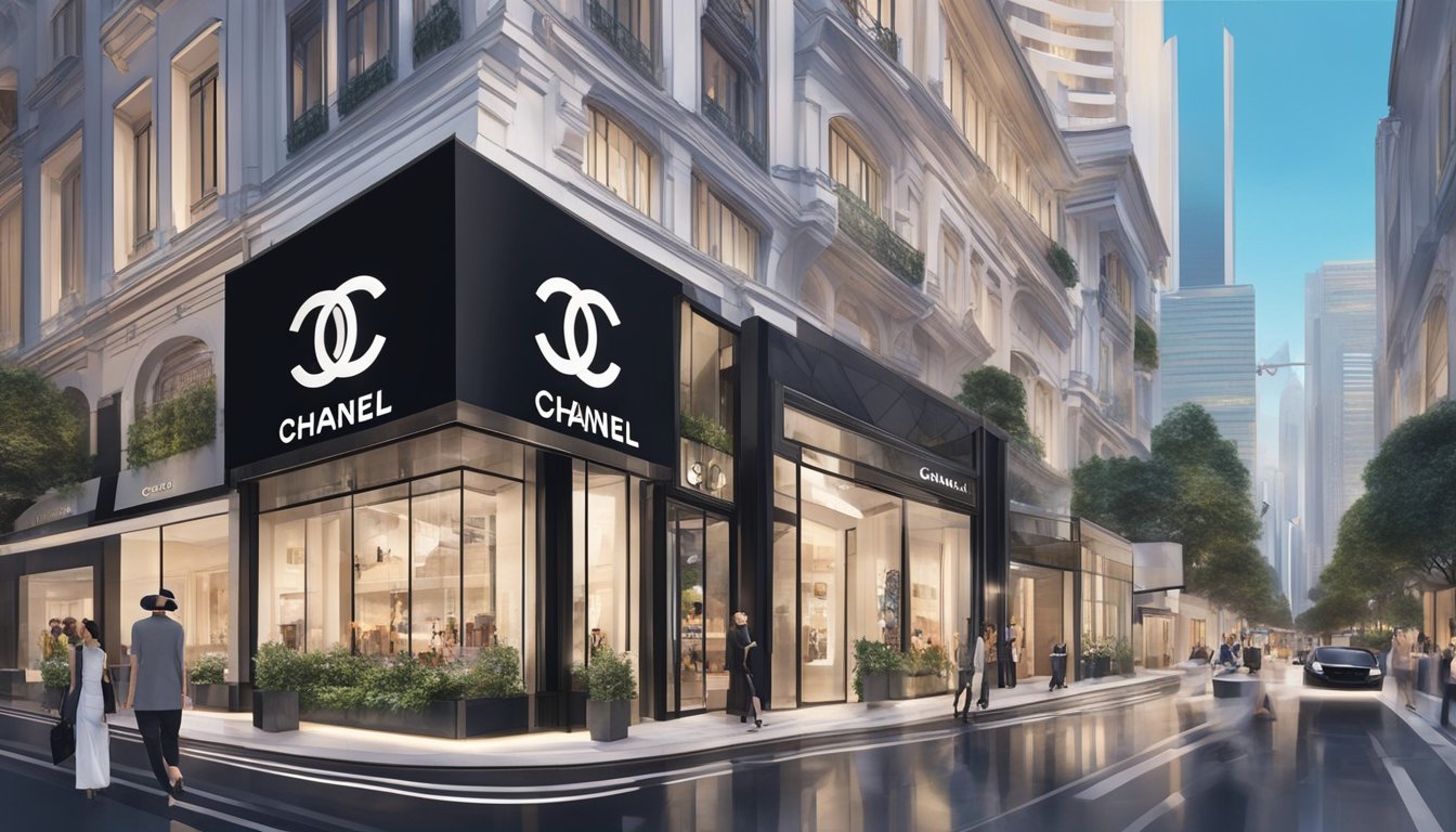 Chanel boutique in Singapore with iconic double C logo, surrounded by luxury shopping district