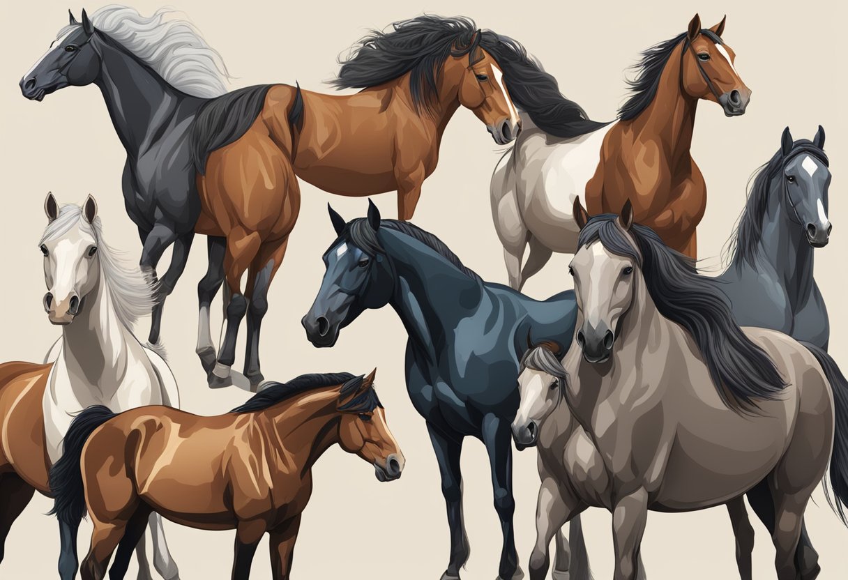 A group of diverse horse breeds stand side by side, showcasing their unique characteristics and features