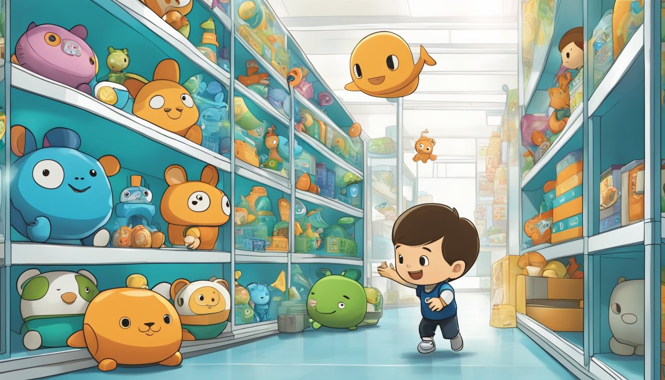 A child reaches for Octonauts toys on a store shelf in Singapore