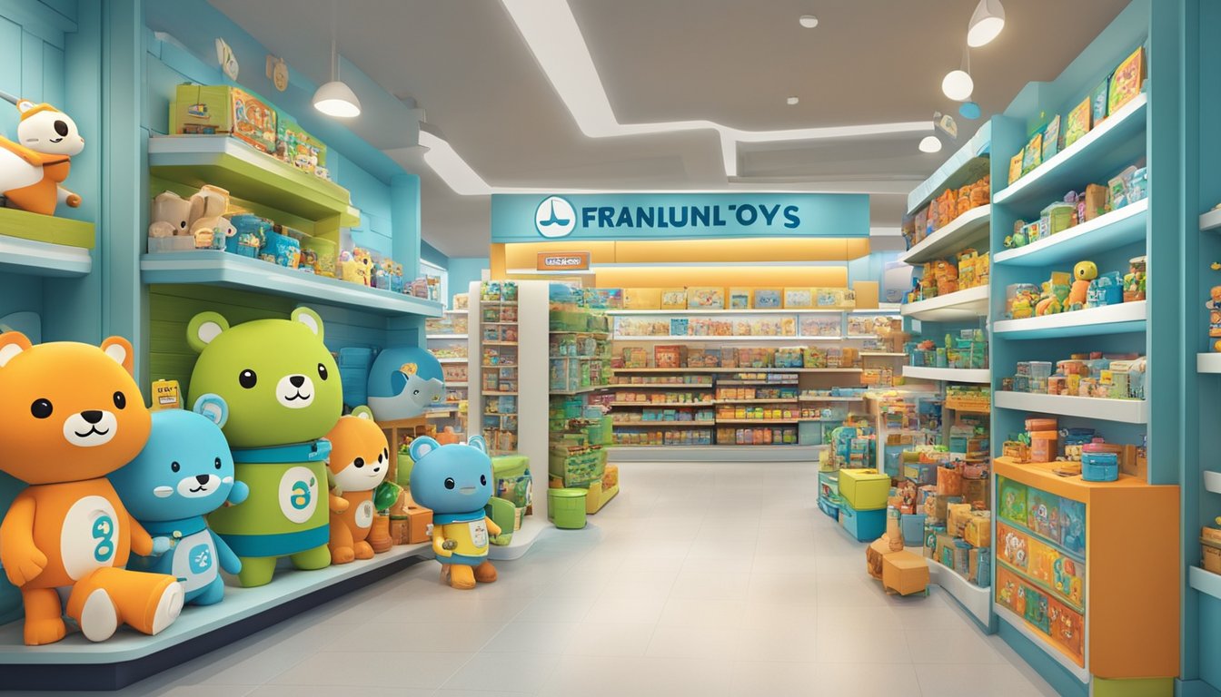 A colorful display of Octonauts toys in a Singaporean store, with shelves filled and a sign reading "Frequently Asked Questions: Where to buy Octonauts toys in Singapore."