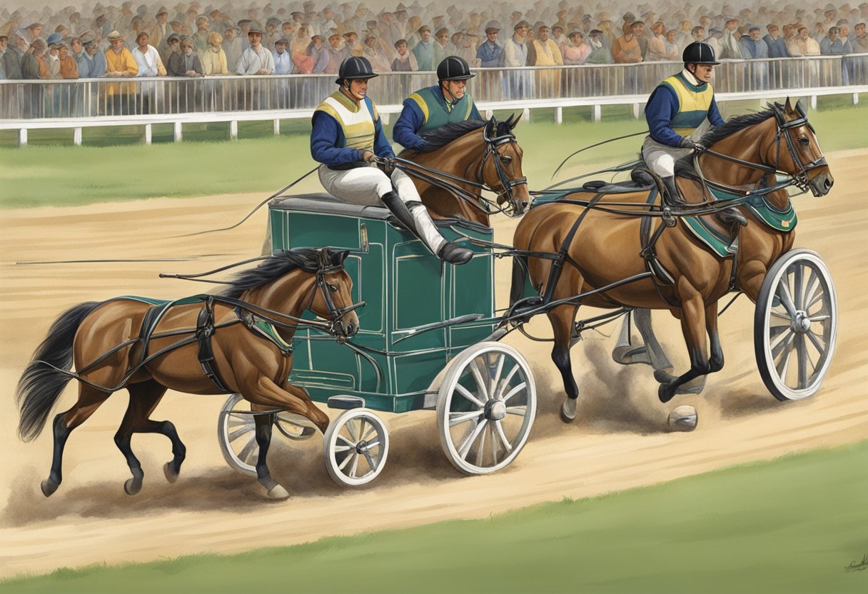 Horses of various breeds are shown performing specific tasks, such as racing, jumping, or pulling carts, to illustrate their distinct uses and characteristics