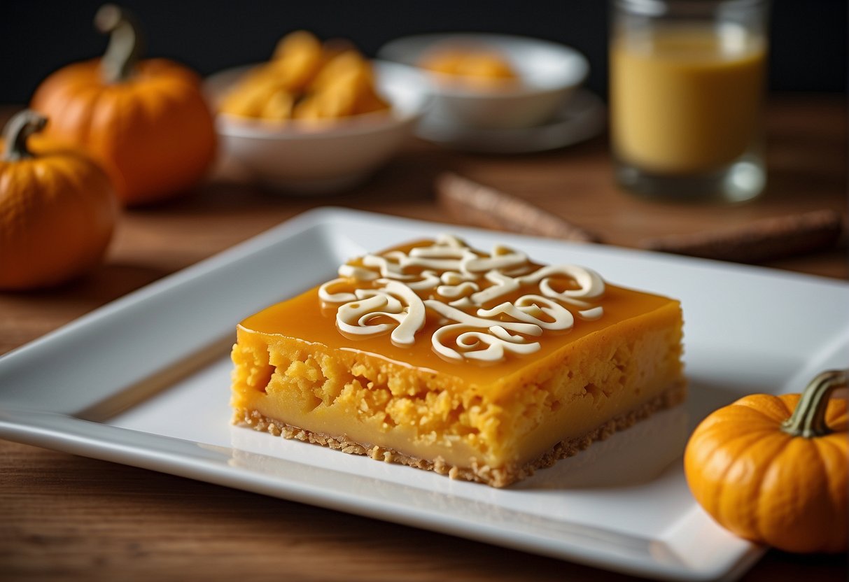 A table displays pumpkin dessert recipes with Chinese characters. A nutrition label and health benefits list accompany the dishes