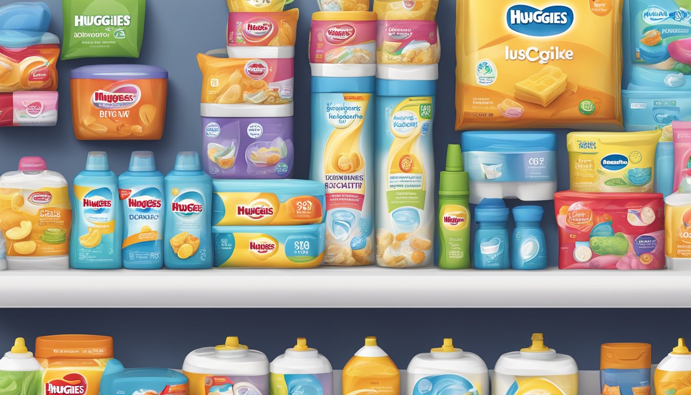 A computer screen displaying a variety of Huggies products with a "buy now" button highlighted