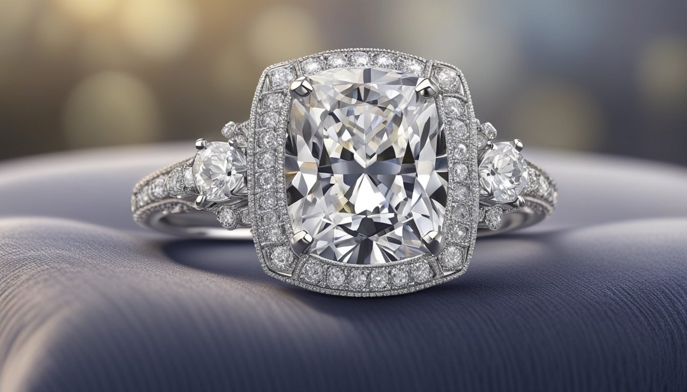 A sparkling diamond ring sits atop a velvet cushion, bathed in soft, radiant light. The intricate details of the band and the brilliance of the stone make it a truly unforgettable piece