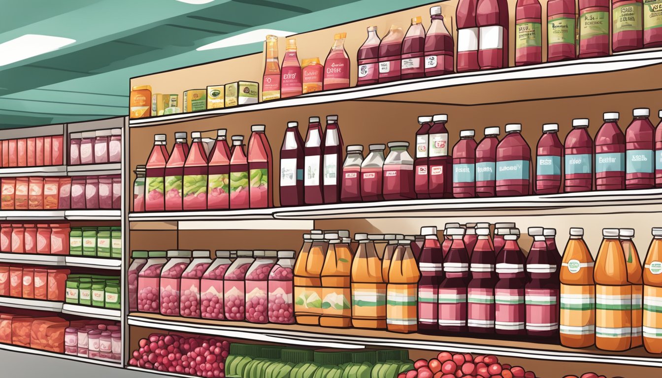 Shelves stocked with organic cranberry juice in a Singaporean grocery store
