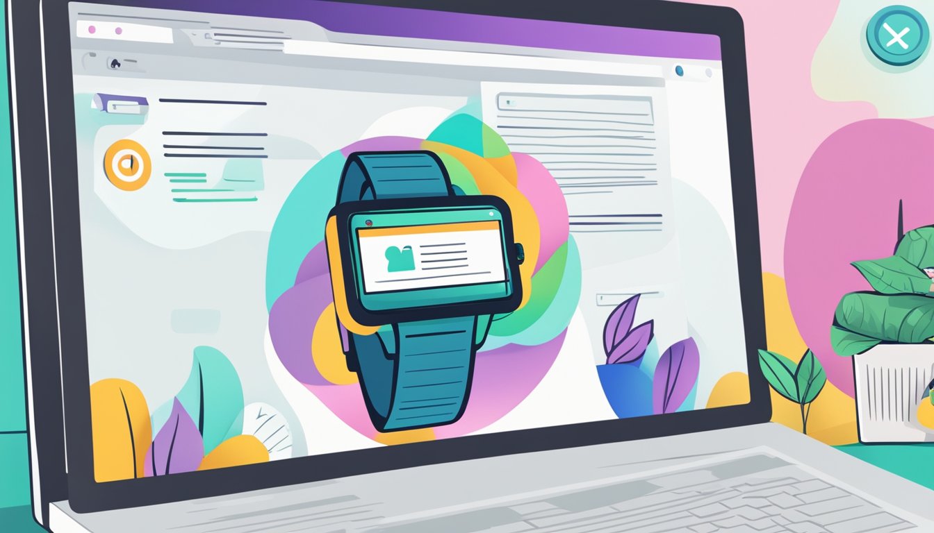 A computer screen displaying a webpage titled "Frequently Asked Questions buy ladies watch online" with a list of questions and answers, a search bar, and a colorful logo