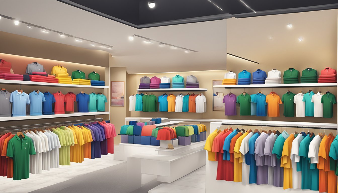 A display of colorful polo tees in a Singaporean clothing store