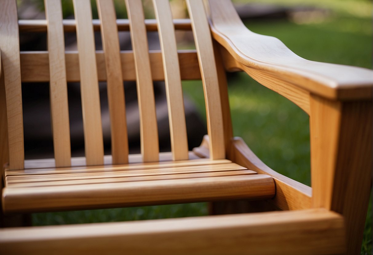 A wooden outdoor chair being coated with multiple layers of spar urethane for protection and durability