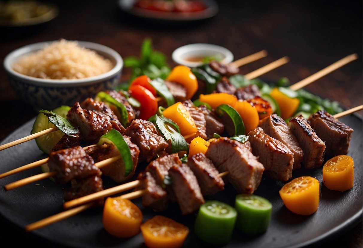 A table set with a variety of Chinese lamb skewers, showcasing different regional variations and cultural significance