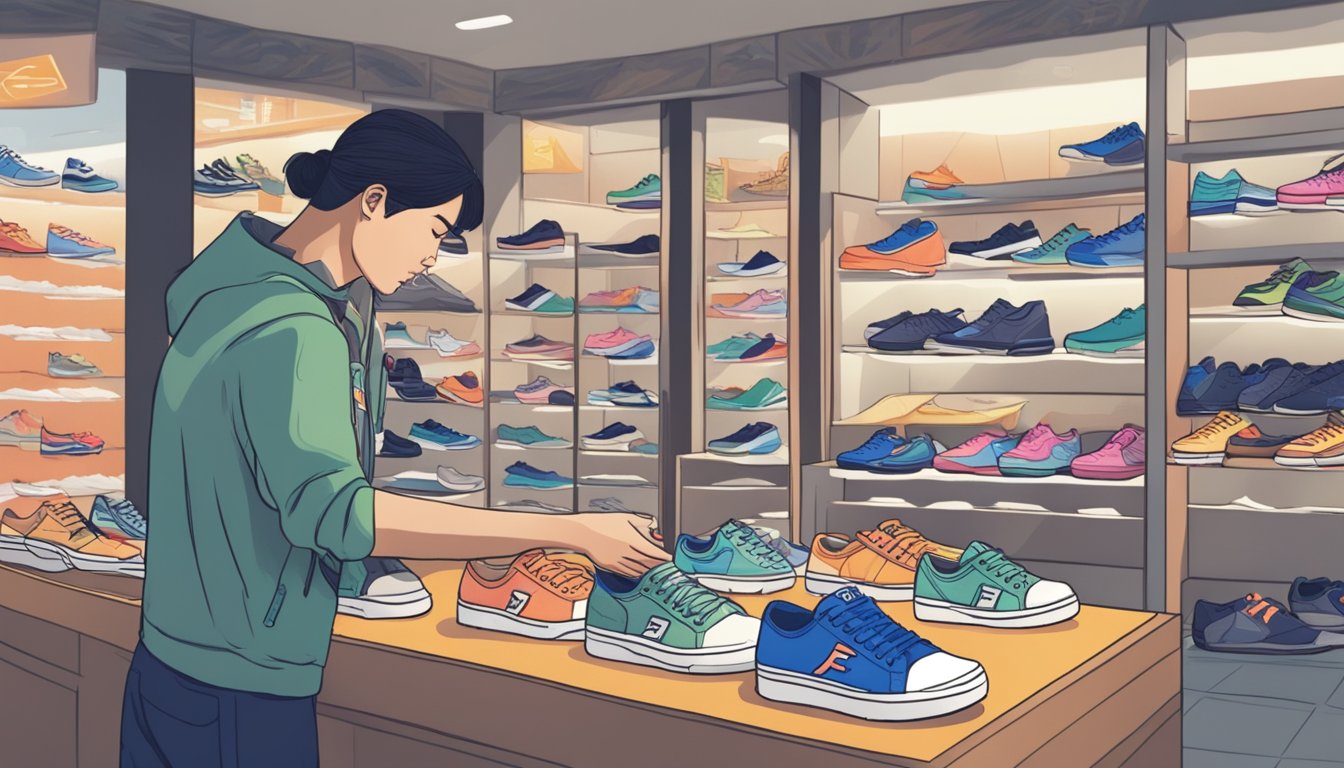 A person purchasing Feiyue shoes in a Singapore store