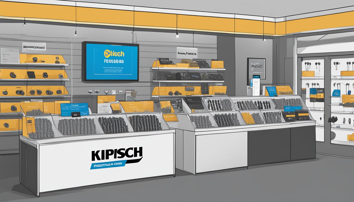 A display of Klipsch earbuds at Best Buy, with a sign reading "Frequently Asked Questions" above them