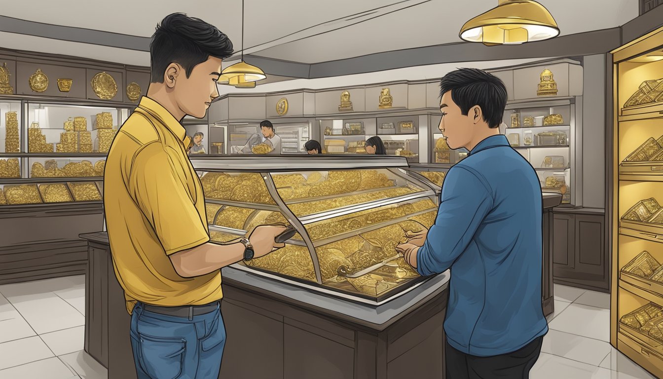 A customer purchases gold from a pawn shop in Singapore