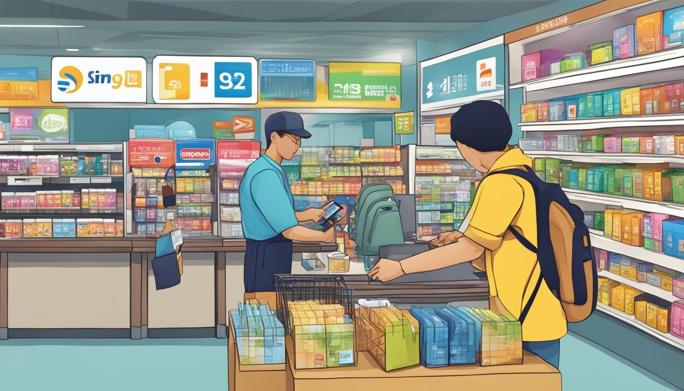 A traveler purchases a Singapore sim card at a Malaysian store