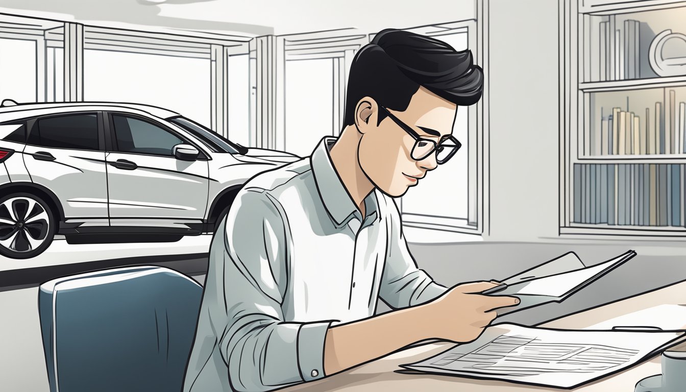 A customer browsing through a list of frequently asked questions about buying a Honda Vezel in Singapore